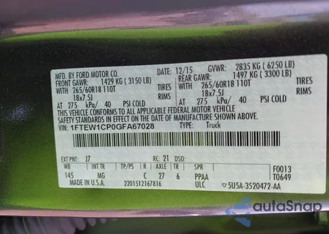 2016 Ford F-150 Xlt from USA, damaged, VIN 1FTEW1CP0GFA67028